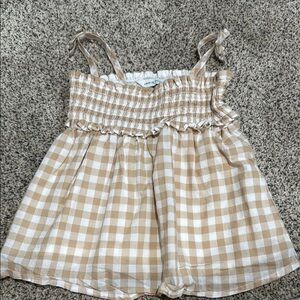 Kids Gingham Checkered Top - Tan & White
